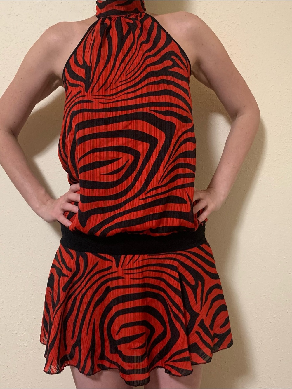 Bold Red Zebra-Print Halter Mini Dress